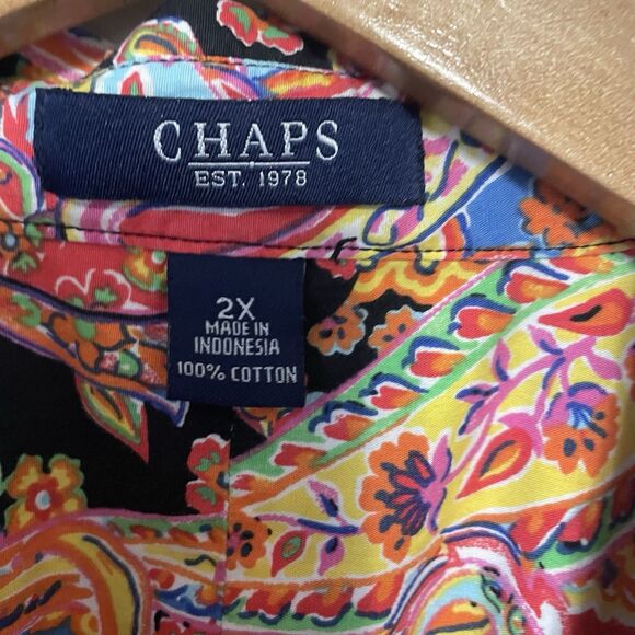 Chaps Womens No Iron Button Up Top Size 2X Long Sleeve Paisley Artsy Office - Picture 7 of 9